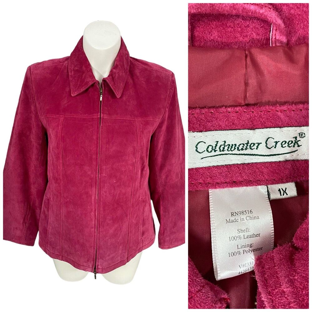 Coldwater Creek Fuchsia Suede Zip-Front Leather Jacket